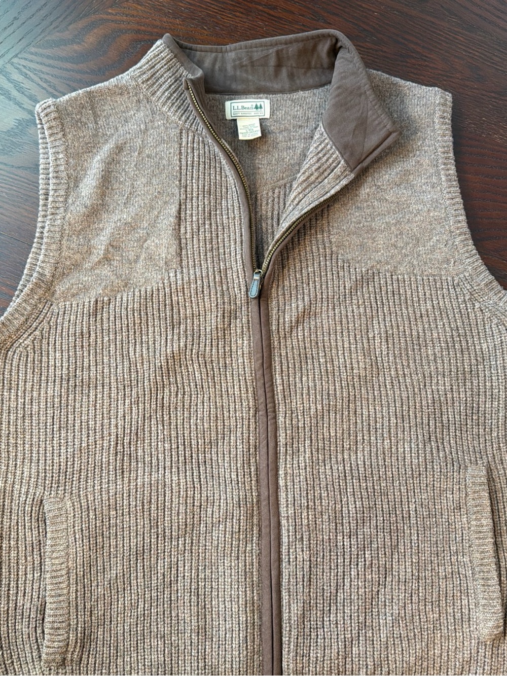 L.L. Bean Waterfowl Sweater Vest Beige 100% Merino Lambswool Full Zip Men’s L